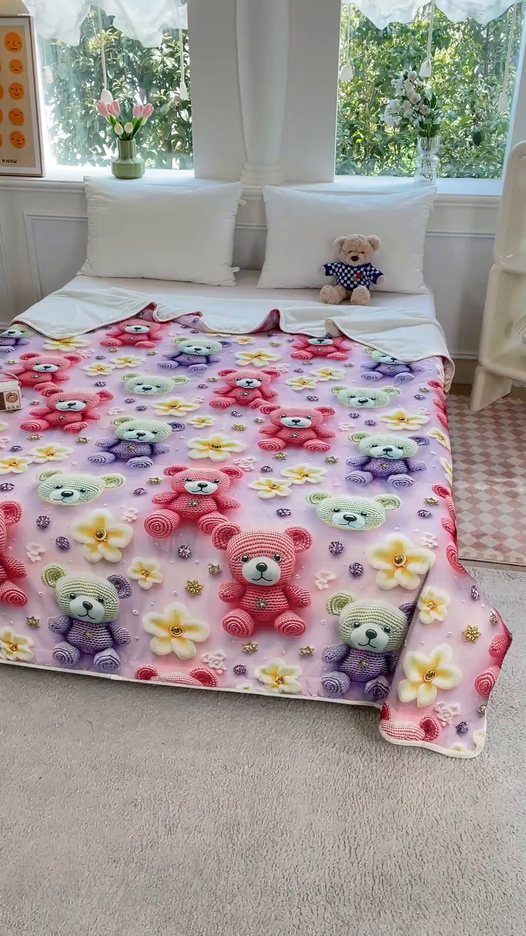 91家纺网 家纺一手货源 找家纺 默忆 2026新款直播热款5D数码凉感冰丝夏被 凯特熊紫