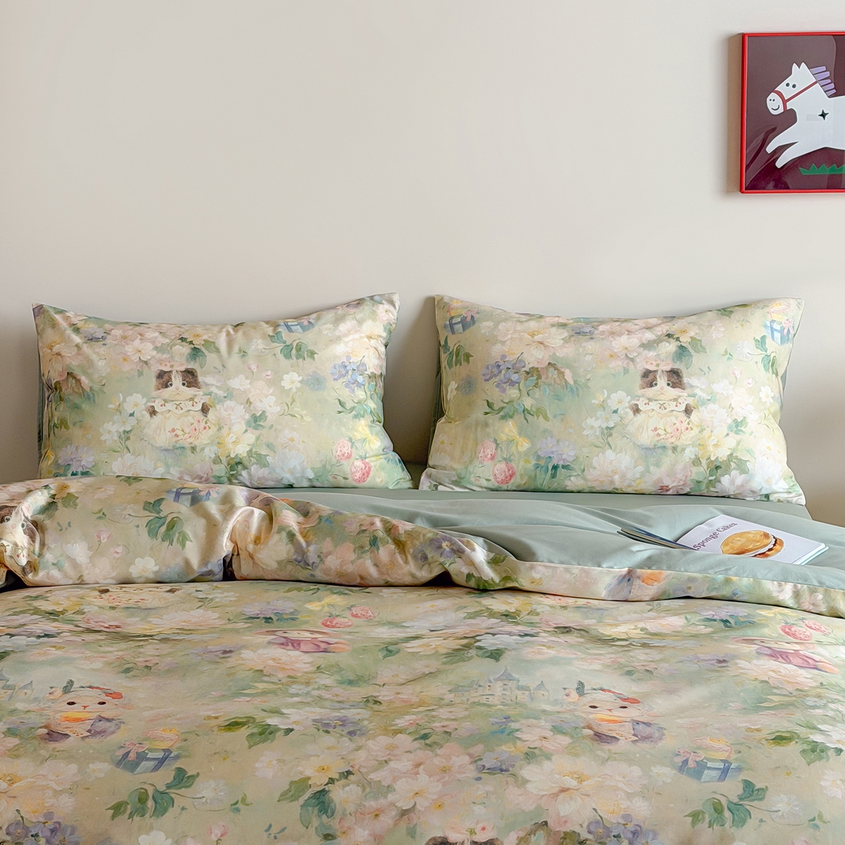 91家纺网 家纺一手货源 找家纺 桃喜 2026新款60支长绒棉数码印花油画系列四件套（券后不低于169/189） 爱丽丝