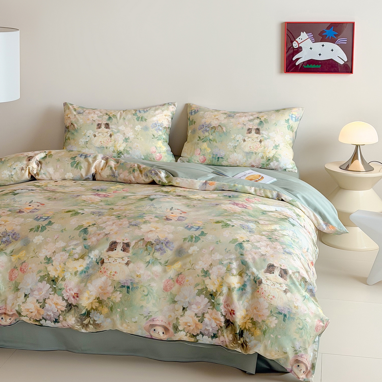 91家纺网 家纺一手货源 找家纺 桃喜 2026新款60支长绒棉数码印花油画系列四件套（券后不低于169/189） 爱丽丝