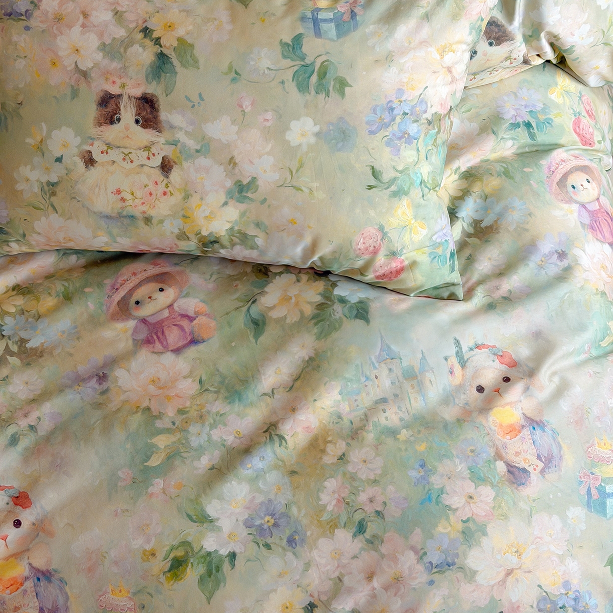 91家纺网 家纺一手货源 找家纺 桃喜 2026新款60支长绒棉数码印花油画系列四件套（券后不低于169/189） 爱丽丝