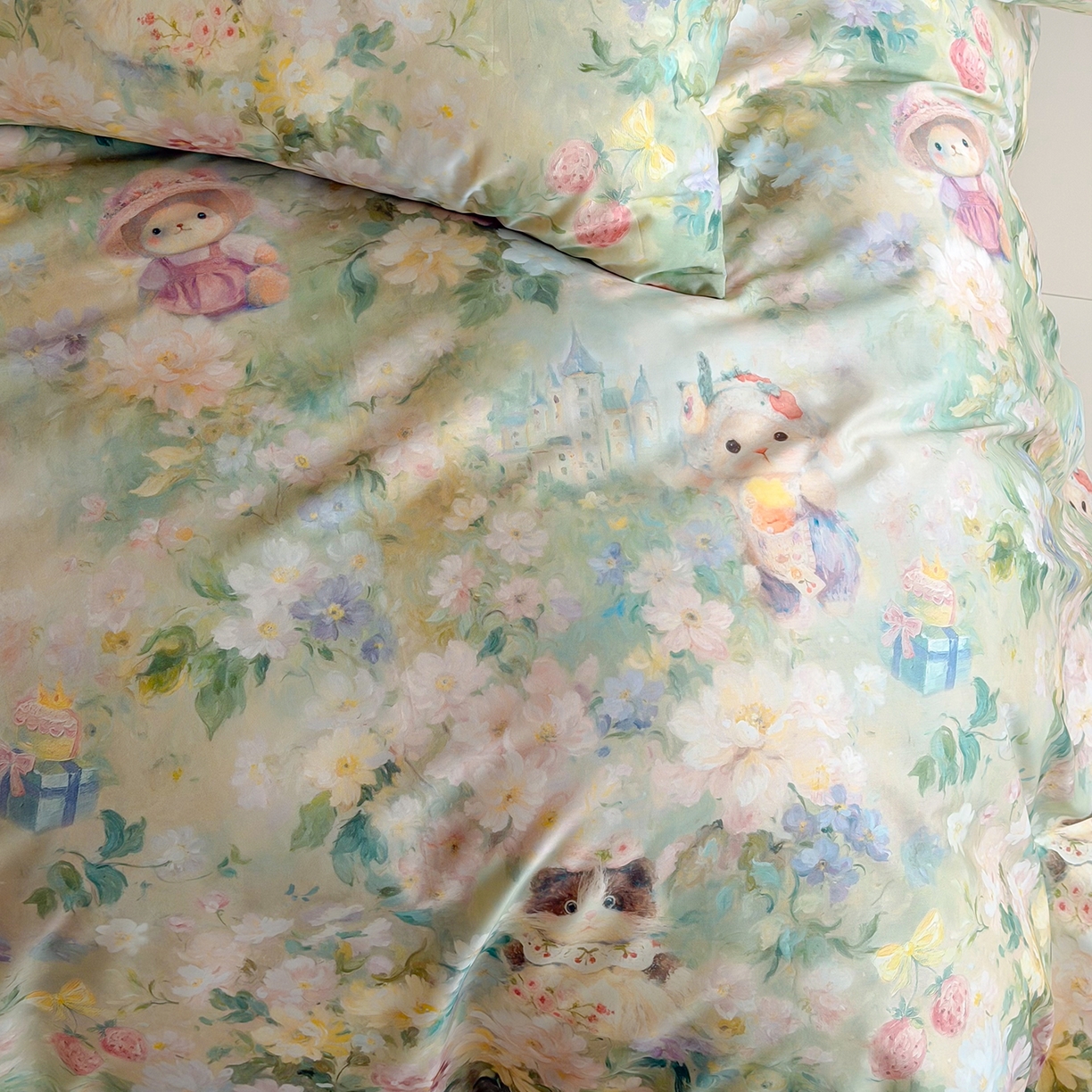 91家纺网 家纺一手货源 找家纺 桃喜 2026新款60支长绒棉数码印花油画系列四件套（券后不低于169/189） 爱丽丝