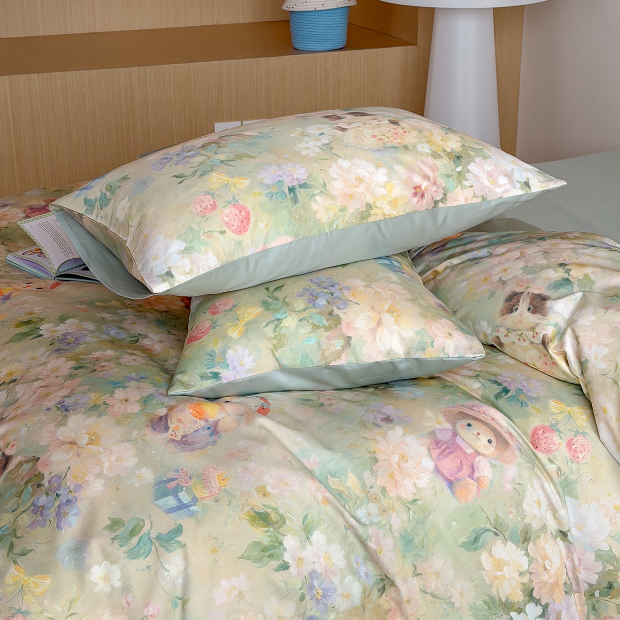 91家纺网 家纺一手货源 找家纺 桃喜 2026新款60支长绒棉数码印花油画系列四件套（券后不低于169/189） 爱丽丝