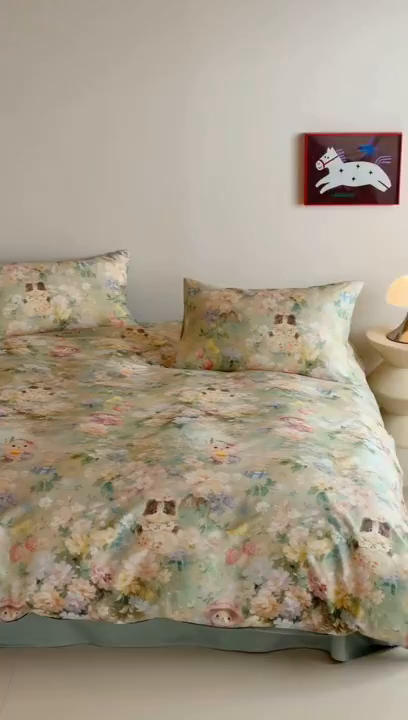 91家纺网 家纺一手货源 找家纺 桃喜 2026新款60支长绒棉数码印花油画系列四件套（券后不低于169/189） 爱丽丝