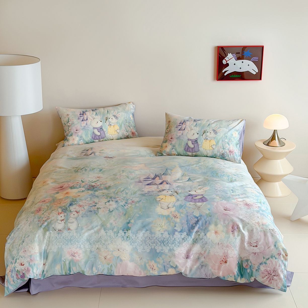 91家纺网 家纺一手货源 找家纺 桃喜 2026新款60支长绒棉数码印花油画系列四件套（券后不低于169/189） 梦幻城堡