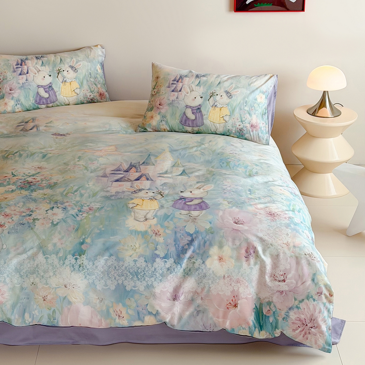 91家纺网 家纺一手货源 找家纺 桃喜 2026新款60支长绒棉数码印花油画系列四件套（券后不低于169/189） 梦幻城堡