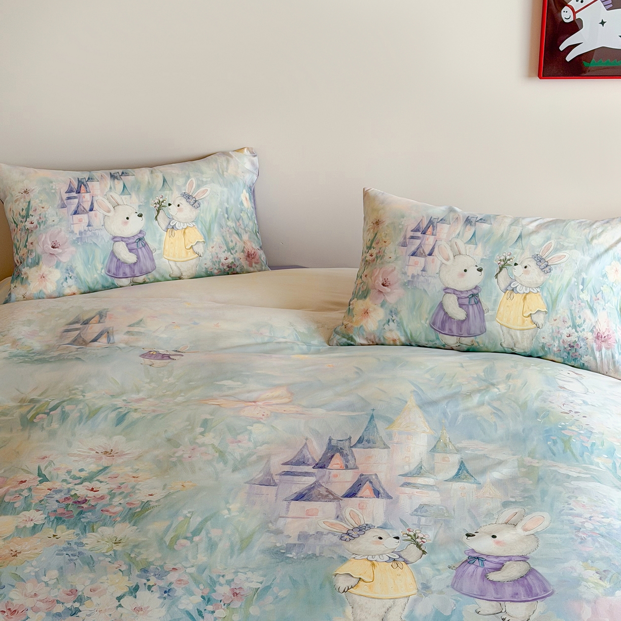 91家纺网 家纺一手货源 找家纺 桃喜 2026新款60支长绒棉数码印花油画系列四件套（券后不低于169/189） 梦幻城堡