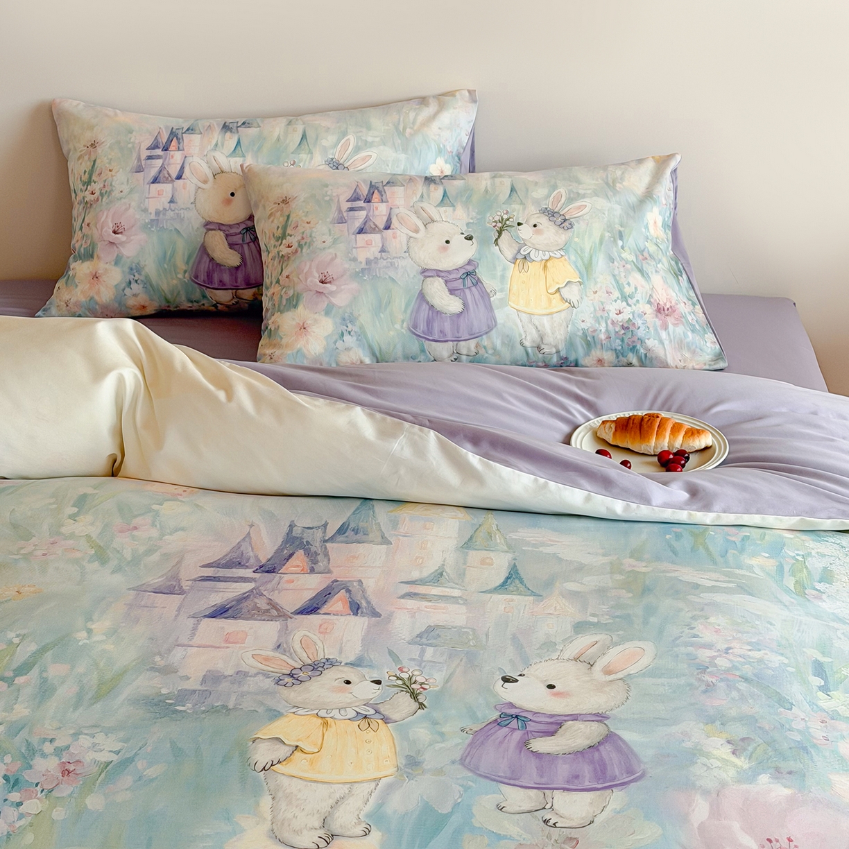 91家纺网 家纺一手货源 找家纺 桃喜 2026新款60支长绒棉数码印花油画系列四件套（券后不低于169/189） 梦幻城堡