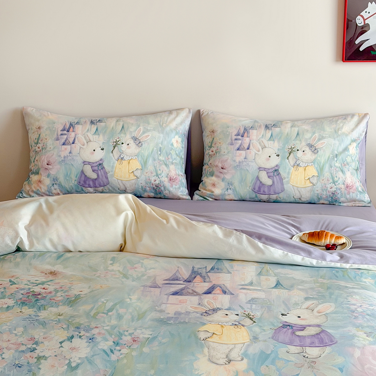 91家纺网 家纺一手货源 找家纺 桃喜 2026新款60支长绒棉数码印花油画系列四件套（券后不低于169/189） 梦幻城堡