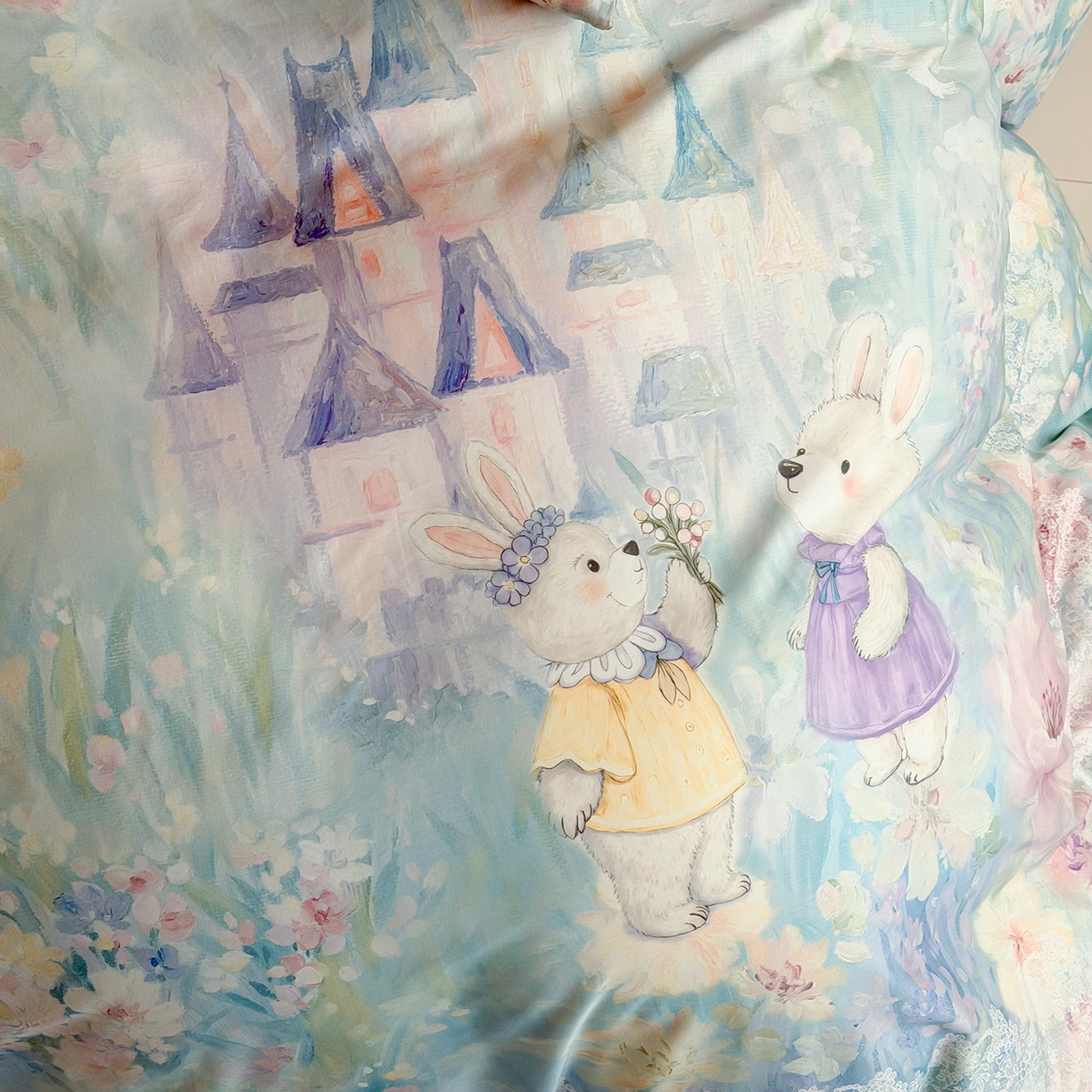 91家纺网 家纺一手货源 找家纺 桃喜 2026新款60支长绒棉数码印花油画系列四件套（券后不低于169/189） 梦幻城堡