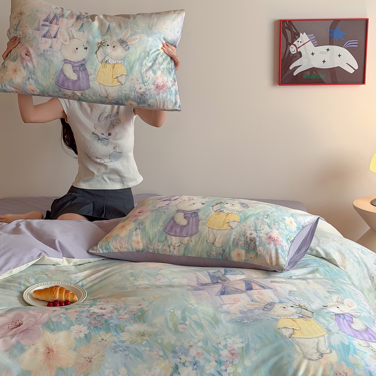 91家纺网 家纺一手货源 找家纺 桃喜 2026新款60支长绒棉数码印花油画系列四件套（券后不低于169/189） 梦幻城堡