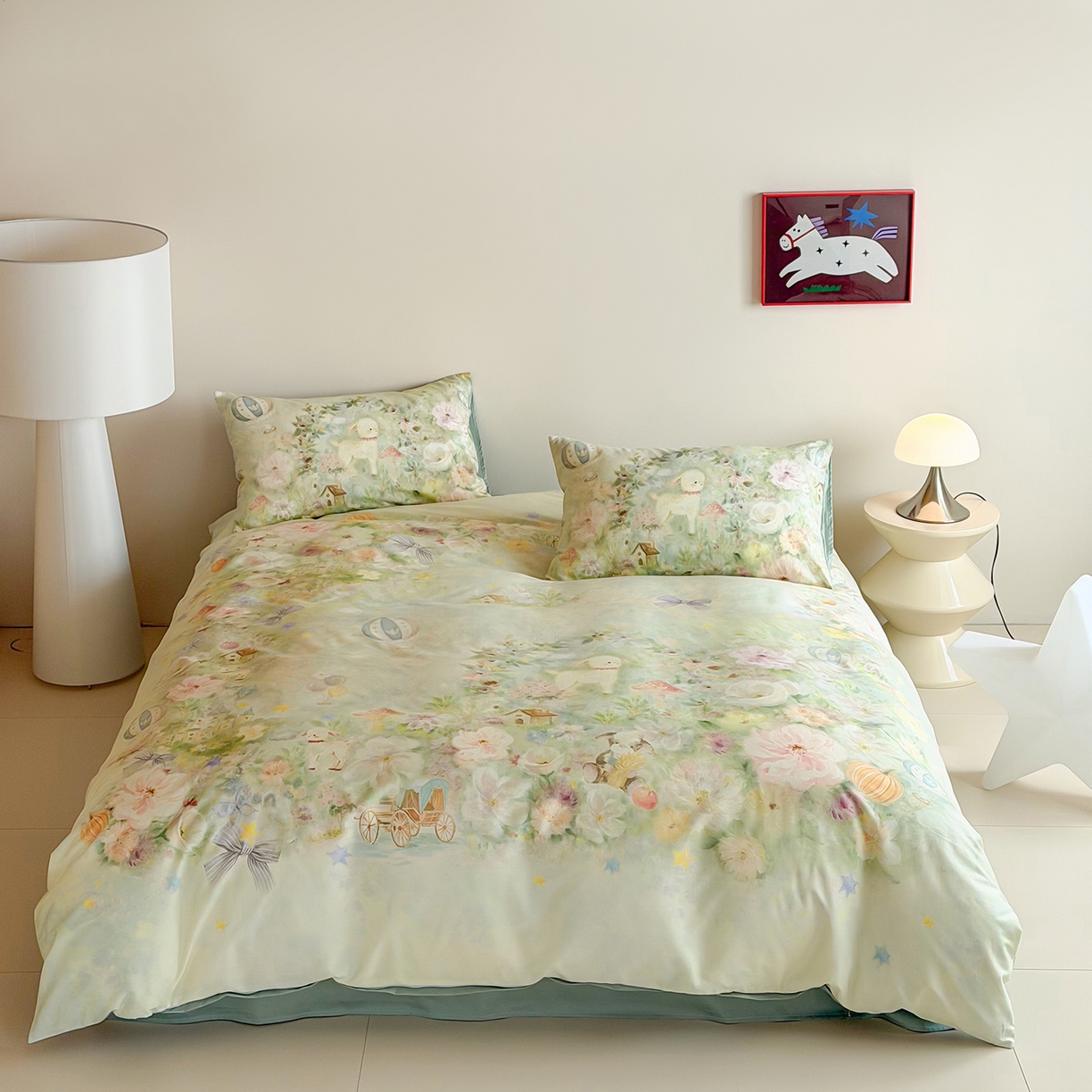 91家纺网 家纺一手货源 找家纺 桃喜 2026新款60支长绒棉数码印花油画系列四件套（券后不低于169/189） 羊羊花园