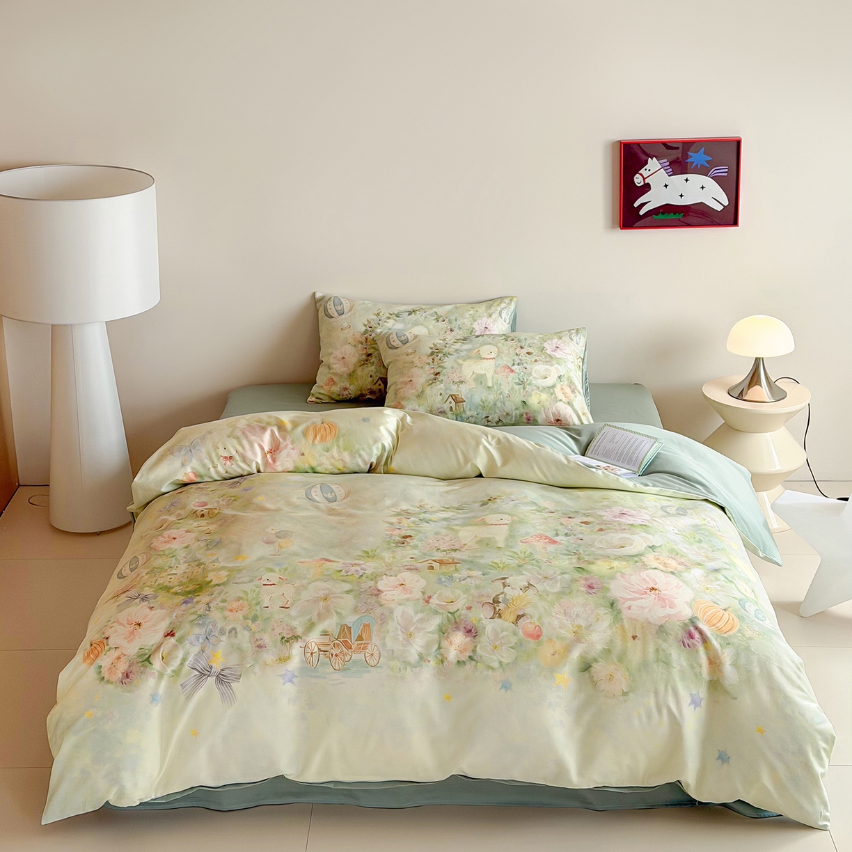 91家纺网 家纺一手货源 找家纺 桃喜 2026新款60支长绒棉数码印花油画系列四件套（券后不低于169/189） 羊羊花园