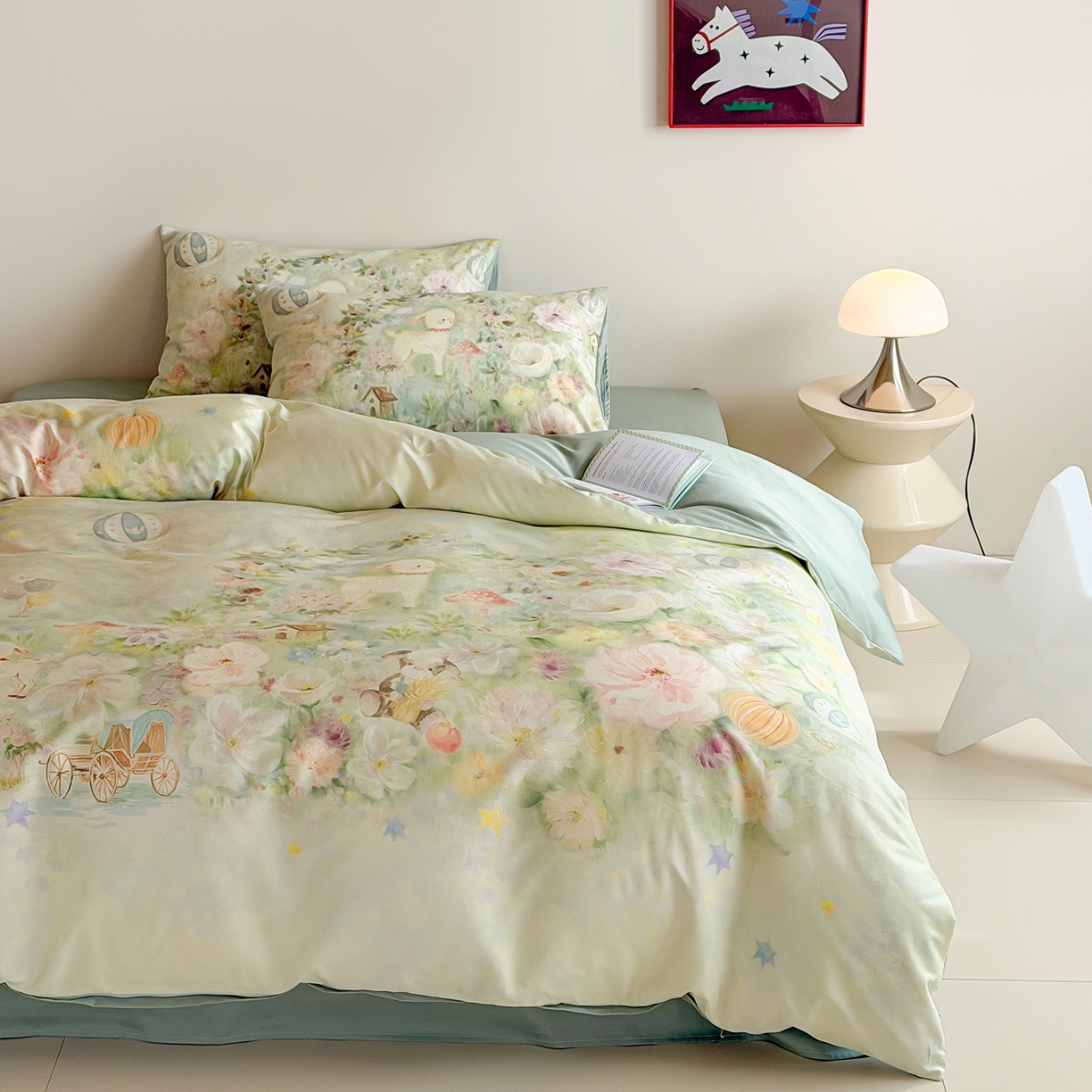 91家纺网 家纺一手货源 找家纺 桃喜 2026新款60支长绒棉数码印花油画系列四件套（券后不低于169/189） 羊羊花园