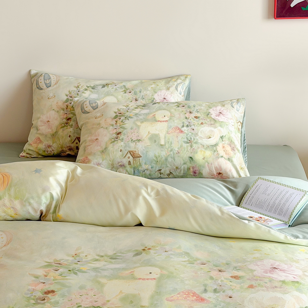 91家纺网 家纺一手货源 找家纺 桃喜 2026新款60支长绒棉数码印花油画系列四件套（券后不低于169/189） 羊羊花园