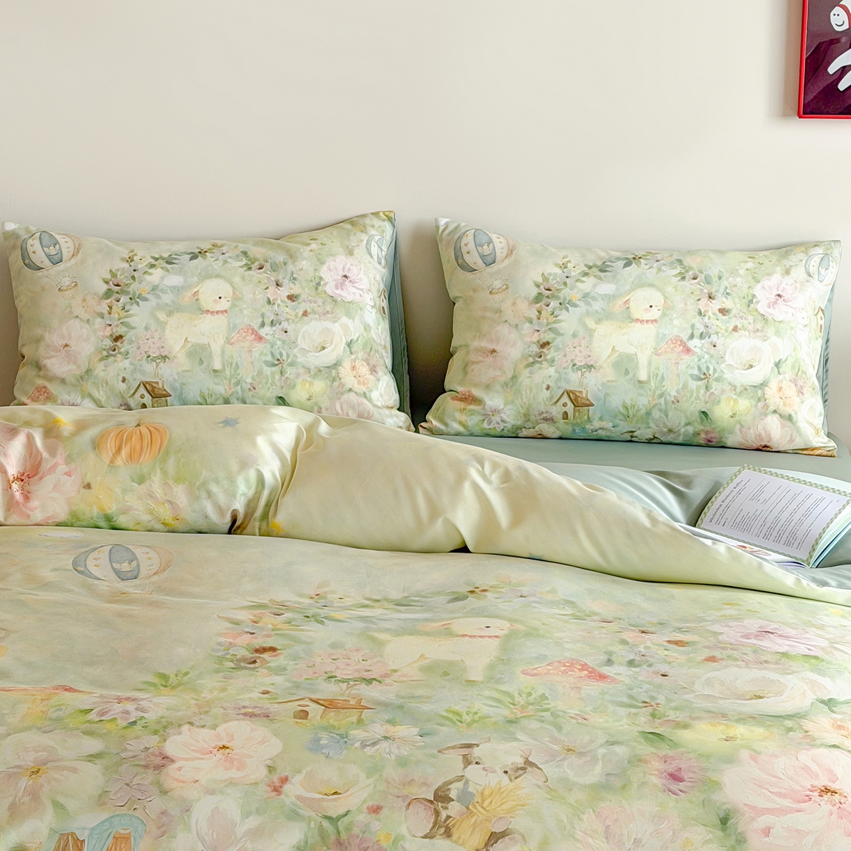 91家纺网 家纺一手货源 找家纺 桃喜 2026新款60支长绒棉数码印花油画系列四件套（券后不低于169/189） 羊羊花园