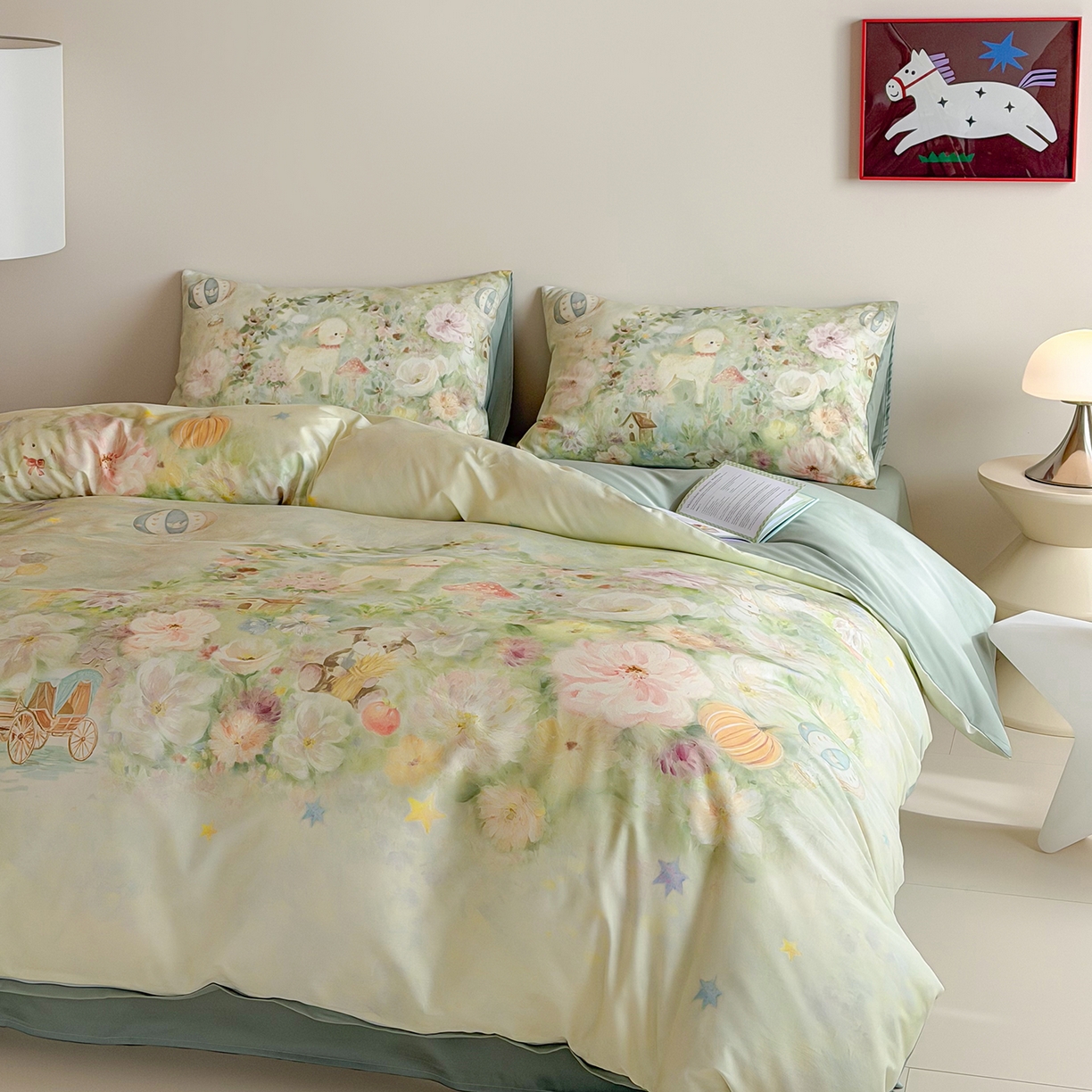 91家纺网 家纺一手货源 找家纺 桃喜 2026新款60支长绒棉数码印花油画系列四件套（券后不低于169/189） 羊羊花园