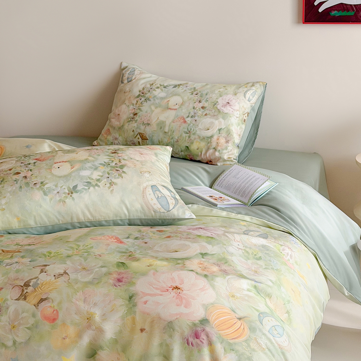 91家纺网 家纺一手货源 找家纺 桃喜 2026新款60支长绒棉数码印花油画系列四件套（券后不低于169/189） 羊羊花园