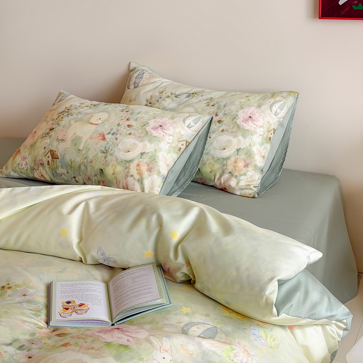 91家纺网 家纺一手货源 找家纺 桃喜 2026新款60支长绒棉数码印花油画系列四件套（券后不低于169/189） 羊羊花园