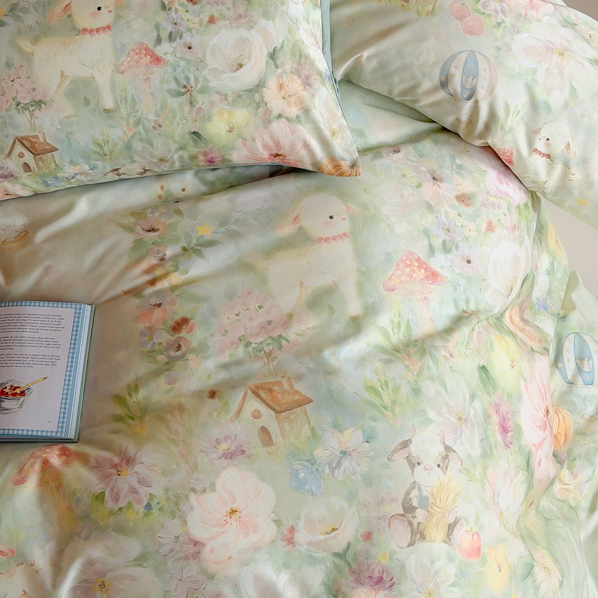 91家纺网 家纺一手货源 找家纺 桃喜 2026新款60支长绒棉数码印花油画系列四件套（券后不低于169/189） 羊羊花园