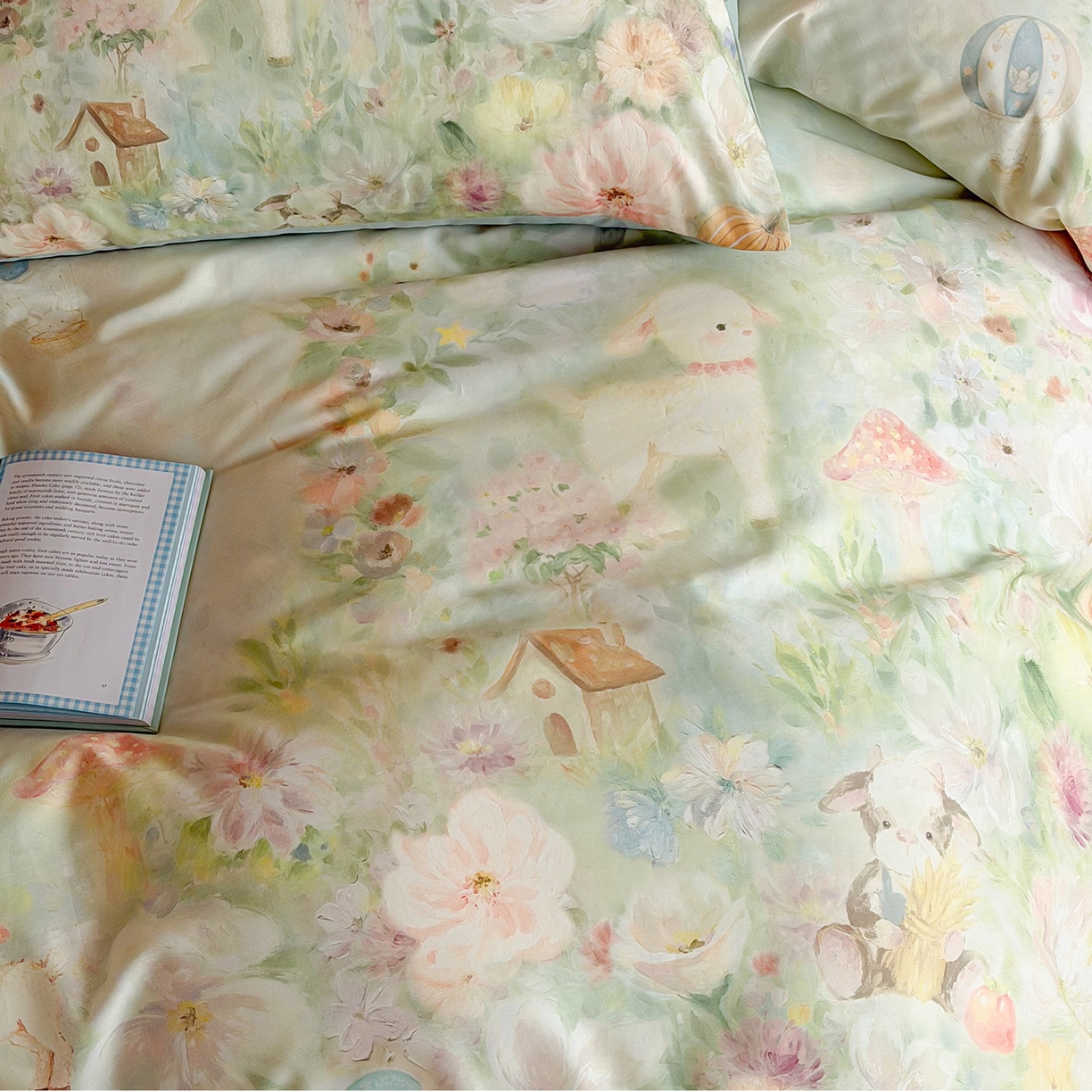 91家纺网 家纺一手货源 找家纺 桃喜 2026新款60支长绒棉数码印花油画系列四件套（券后不低于169/189） 羊羊花园