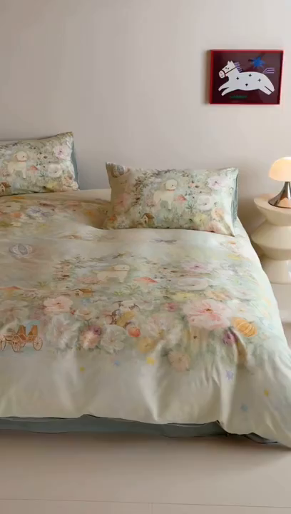 91家纺网 家纺一手货源 找家纺 桃喜 2026新款60支长绒棉数码印花油画系列四件套（券后不低于169/189） 羊羊花园