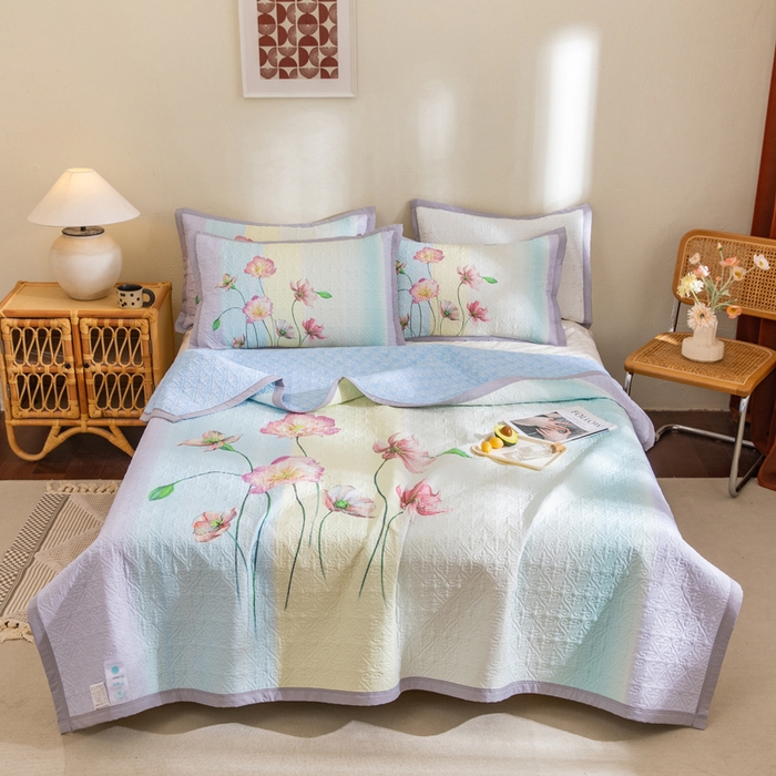 91家纺网 家纺一手货源 找家纺 （总）麦田家纺 2026新款天丝绸大版数码印花单床盖床盖单件