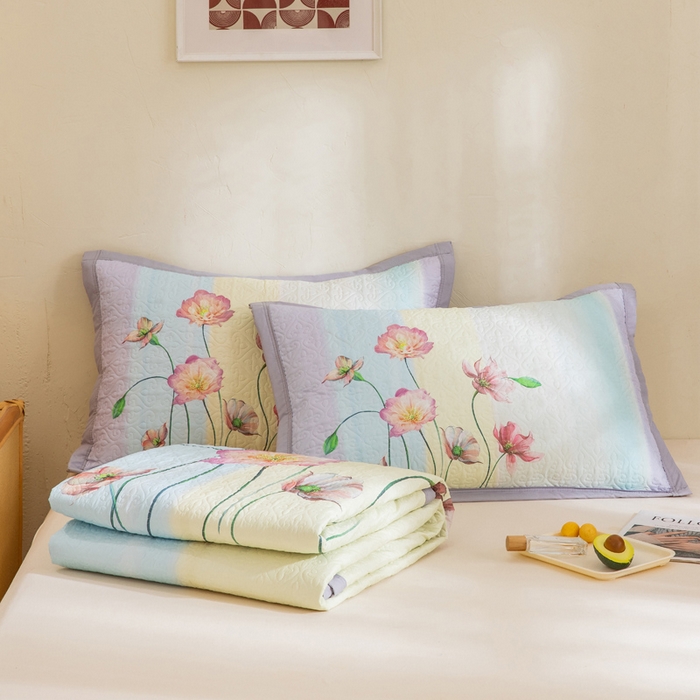 91家纺网 家纺一手货源 找家纺 麦田家纺 2026新款天丝绸大版数码印花单床盖床盖单件 萱花紫兰