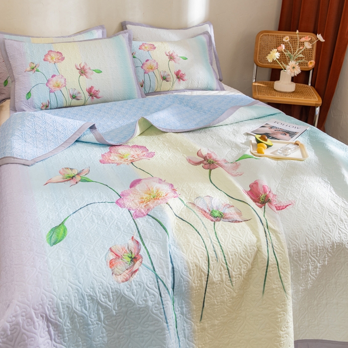 91家纺网 家纺一手货源 找家纺 麦田家纺 2026新款天丝绸大版数码印花单床盖床盖单件 萱花紫兰