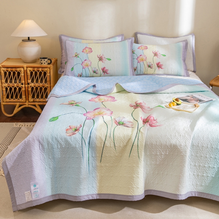 91家纺网 家纺一手货源 找家纺 麦田家纺 2026新款天丝绸大版数码印花单床盖床盖单件 萱花紫兰