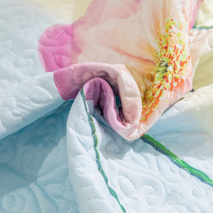 91家纺网 家纺一手货源 找家纺 麦田家纺 2026新款天丝绸大版数码印花单床盖床盖单件 萱花紫兰