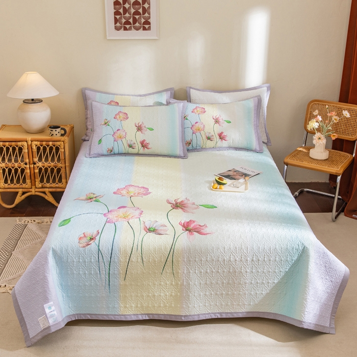 91家纺网 家纺一手货源 找家纺 麦田家纺 2026新款天丝绸大版数码印花单床盖床盖单件 萱花紫兰