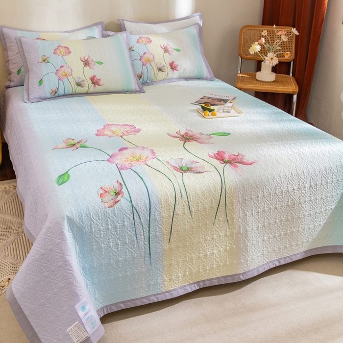 91家纺网 家纺一手货源 找家纺 麦田家纺 2026新款天丝绸大版数码印花单床盖床盖单件 萱花紫兰