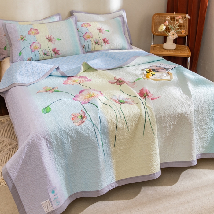 91家纺网 家纺一手货源 找家纺 麦田家纺 2026新款天丝绸大版数码印花单床盖床盖单件 萱花紫兰