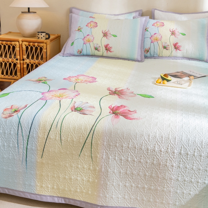 91家纺网 家纺一手货源 找家纺 麦田家纺 2026新款天丝绸大版数码印花单床盖床盖单件 萱花紫兰