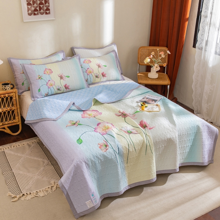 91家纺网 家纺一手货源 找家纺 麦田家纺 2026新款天丝绸大版数码印花单床盖床盖单件 萱花紫兰