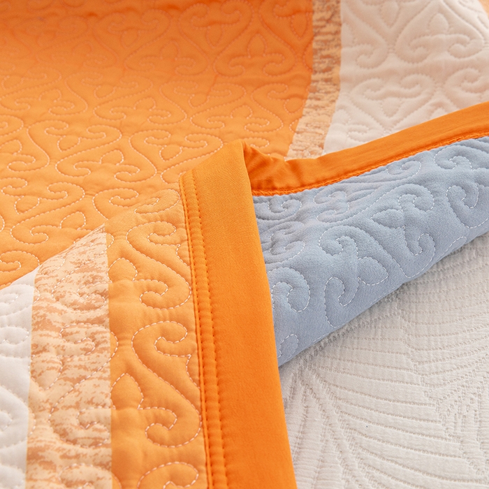 91家纺网 家纺一手货源 找家纺 麦田家纺 2026新款天丝绸大版数码印花单床盖床盖单件 千鸟格H-奶油橘