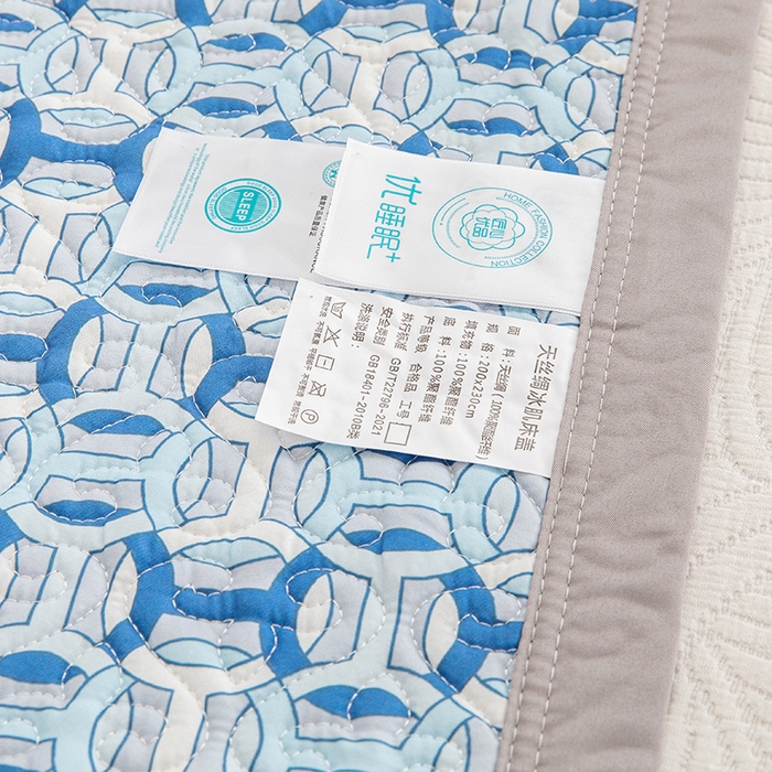 91家纺网 家纺一手货源 找家纺 麦田家纺 2026新款天丝绸大版数码印花单床盖床盖单件 古-冰川蓝