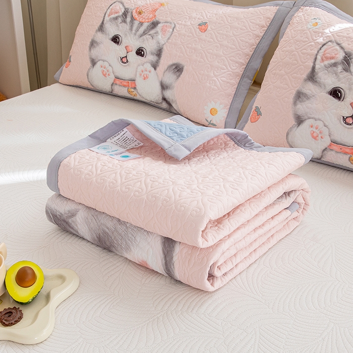 91家纺网 家纺一手货源 找家纺 麦田家纺 2026新款天丝绸大版数码印花单床盖床盖单件 幸运喵-粉