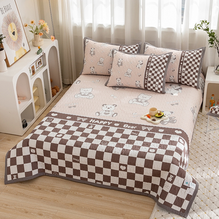 91家纺网 家纺一手货源 找家纺 麦田家纺 2026新款天丝绸大版数码印花单床盖床盖单件 潮流熊-咖