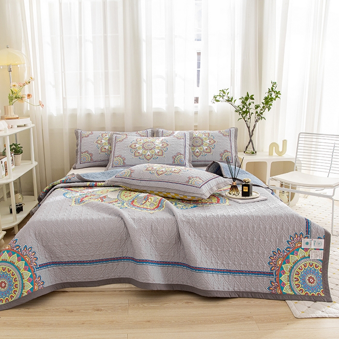 91家纺网 家纺一手货源 找家纺 麦田家纺 2026新款天丝绸大版数码印花单床盖床盖单件 罗曼蒂克-灰