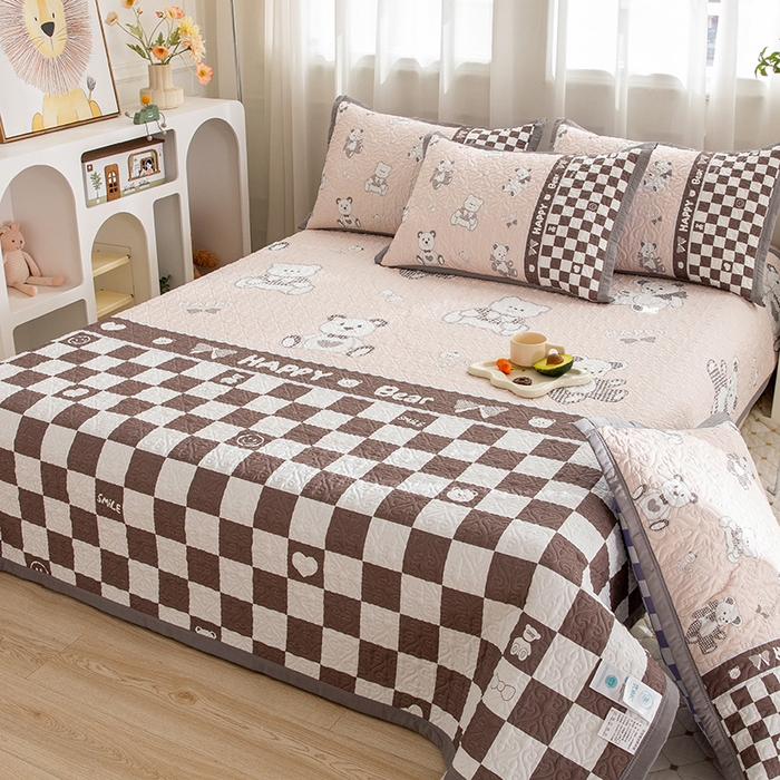 91家纺网 家纺一手货源 找家纺 麦田家纺 2026新款天丝绸大版数码印花单床盖床盖单件 潮流熊-咖