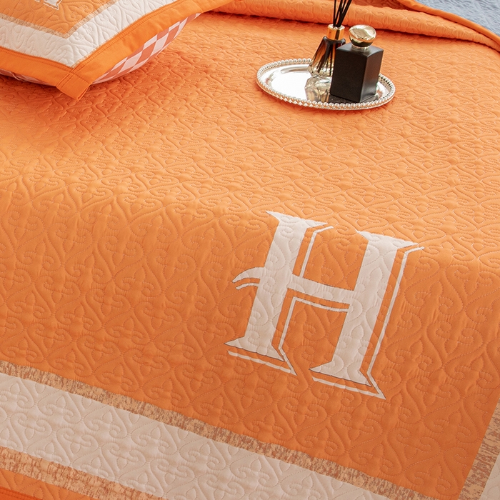 91家纺网 家纺一手货源 找家纺 麦田家纺 2026新款天丝绸大版数码印花单床盖床盖单件 千鸟格H-奶油橘