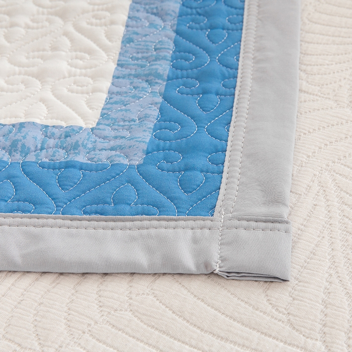 91家纺网 家纺一手货源 找家纺 麦田家纺 2026新款天丝绸大版数码印花单床盖床盖单件 千鸟格H-天空蓝