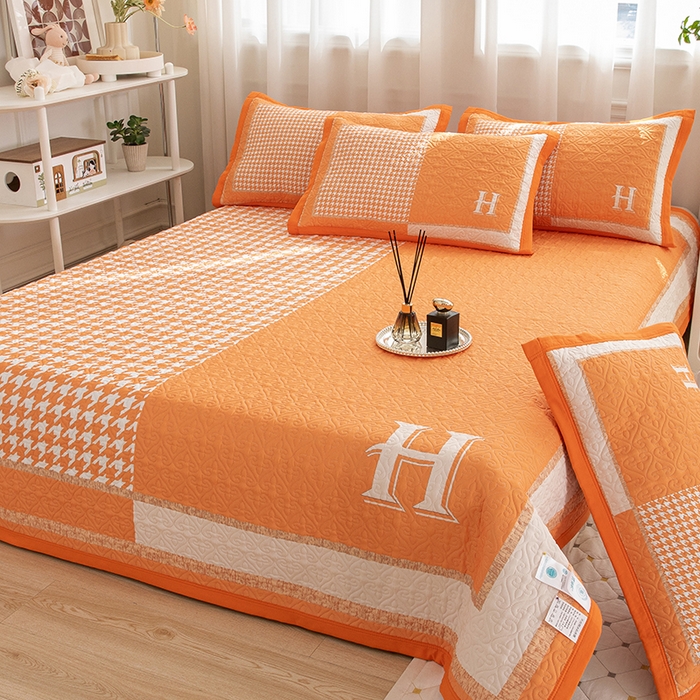 91家纺网 家纺一手货源 找家纺 麦田家纺 2026新款天丝绸大版数码印花单床盖床盖单件 千鸟格H-奶油橘