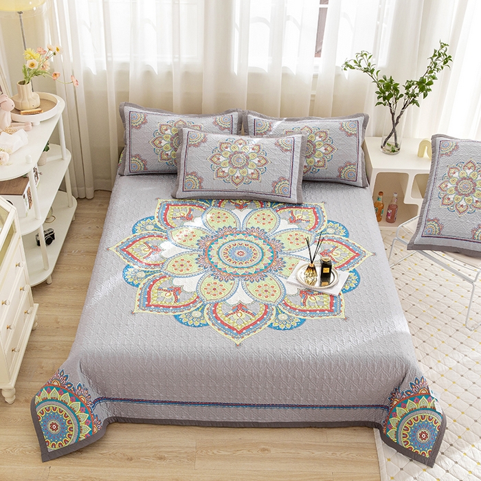 麦田家纺 2026新款天丝绸大版数码印花单床盖床盖单件 罗曼蒂克-灰