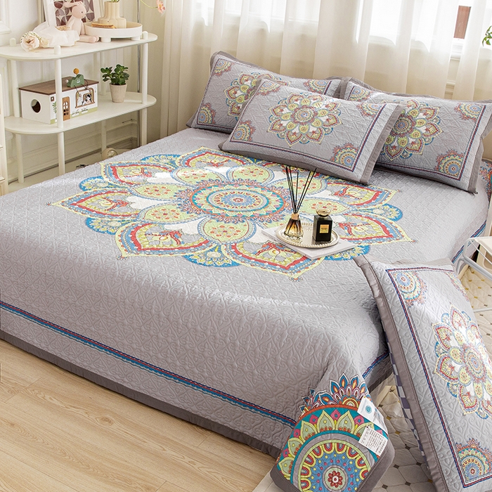 91家纺网 家纺一手货源 找家纺 麦田家纺 2026新款天丝绸大版数码印花单床盖床盖单件 罗曼蒂克-灰