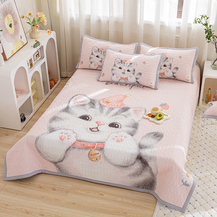 91家纺网 家纺一手货源 找家纺 麦田家纺 2026新款天丝绸大版数码印花单床盖床盖单件 幸运喵-粉