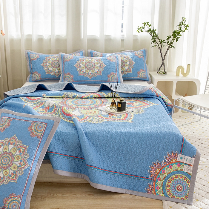 91家纺网 家纺一手货源 找家纺 麦田家纺 2026新款天丝绸大版数码印花单床盖床盖单件 罗曼蒂克-蓝