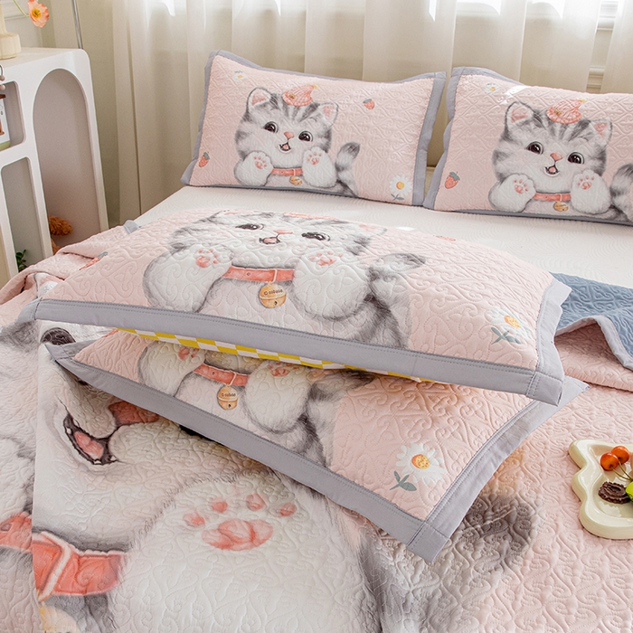 91家纺网 家纺一手货源 找家纺 麦田家纺 2026新款天丝绸大版数码印花单床盖床盖单件 幸运喵-粉