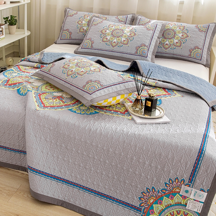 91家纺网 家纺一手货源 找家纺 麦田家纺 2026新款天丝绸大版数码印花单床盖床盖单件 罗曼蒂克-灰